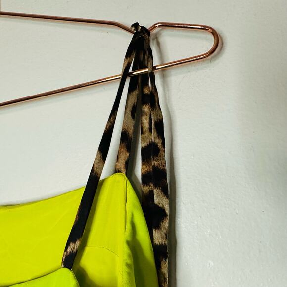 NWT CHRISTIAN SIRIANO Leopard Ties Neon Green Hi-Low Hemline Dress Size 10 - Picture 13 of 16